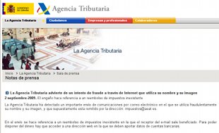 Nota de prensa na auténtica web da Axencia Tributaria